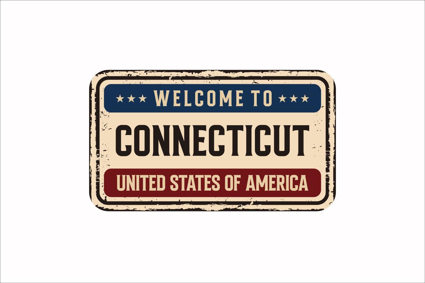 bienvenido a connecticut vintage placa de metal oxidado sobre un fondo blanco, ilustración vectorial vector