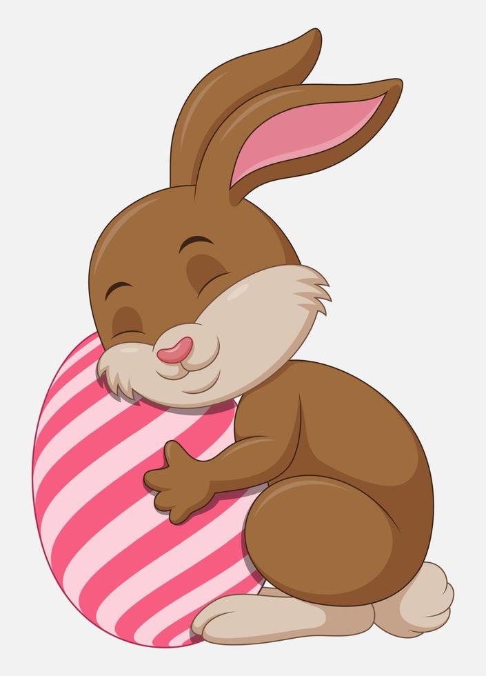 Cute blue Easter Bunny hugged egg decorated isolated on a white background vector