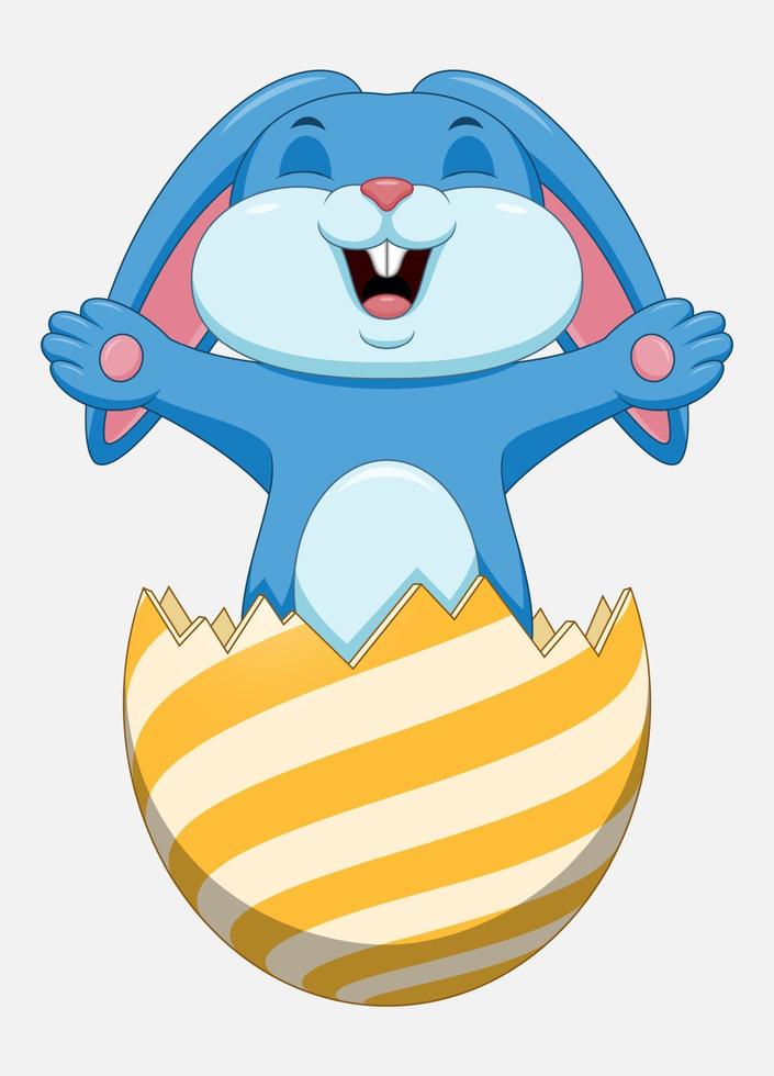 Easter bunny inside a cracked easter egg isolated on white background vector