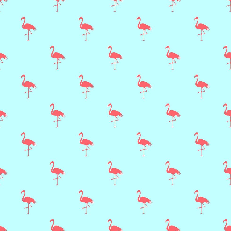 Seamless pattern of pink flamingos and palm trees on a green background vector