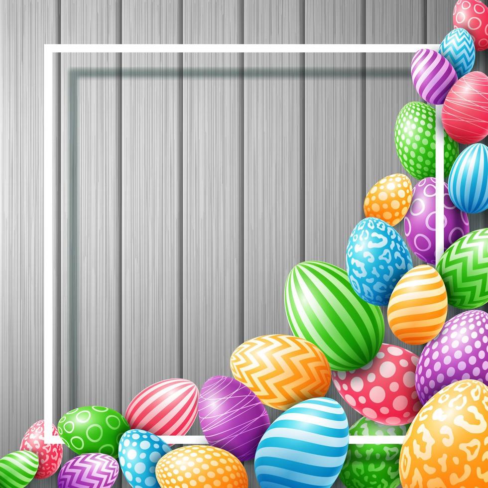 Collection egg colorful with frame empty for text on wooden background vector