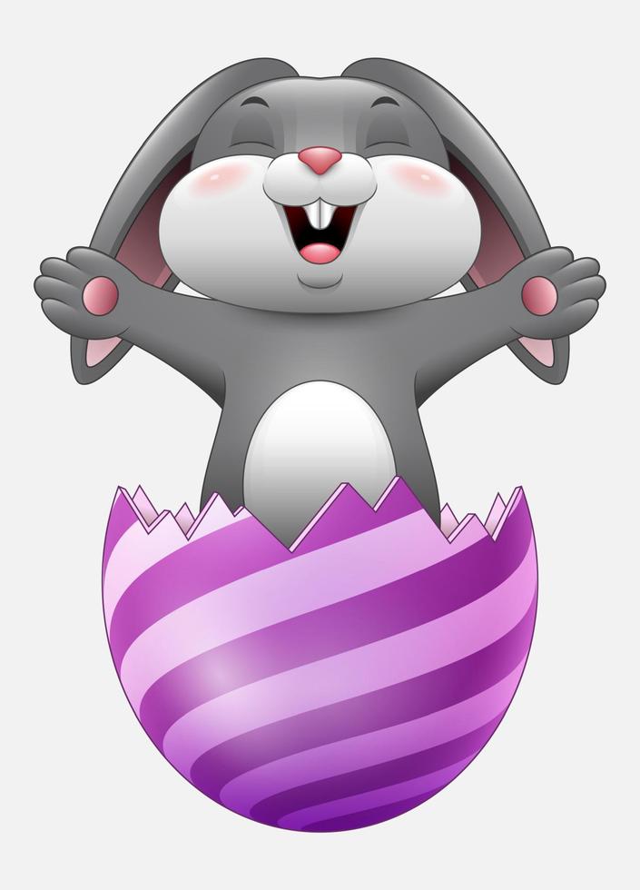 Easter bunny inside a cracked easter egg isolated on white background vector