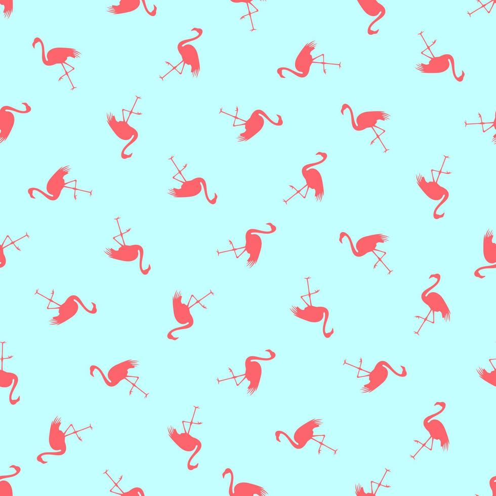 Seamless pattern with flamingos bird and palm trees on green background vector