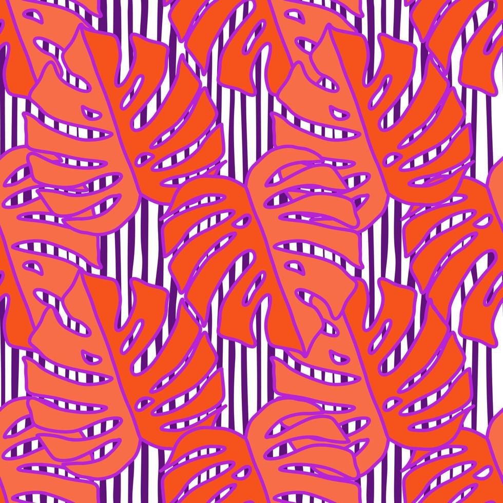 Outline monstera silhouettes seamless pattern. Palm leaves endless background. Botanical wallpaper. vector