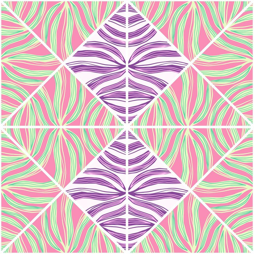 Contoured foliage mosaic seamless pattern. Abstract palm leaves tile. vector