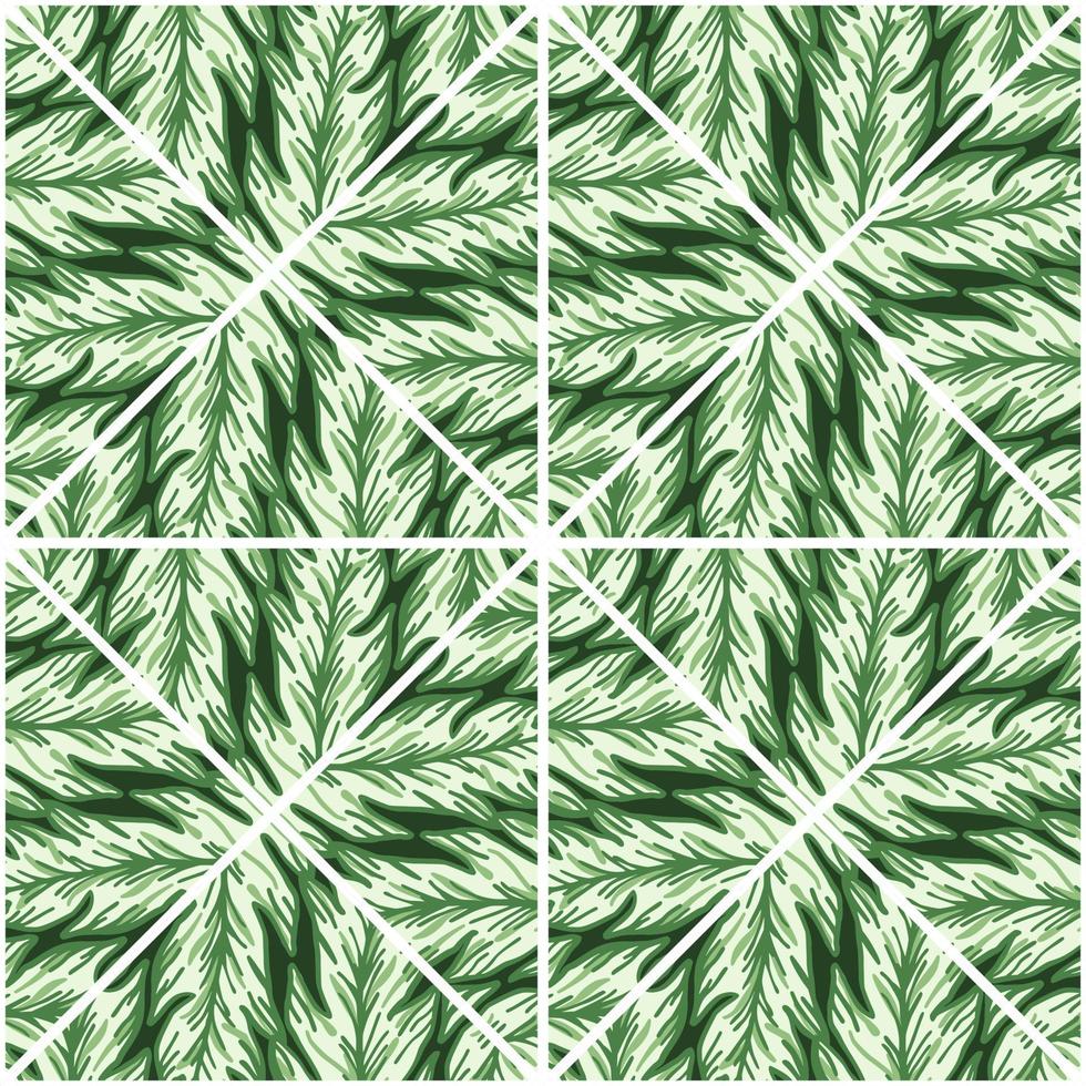 Creative leaves shape mosaic seamless pattern. Geometric botanical foliage endless wallpaper. Palm leaf tile. vector