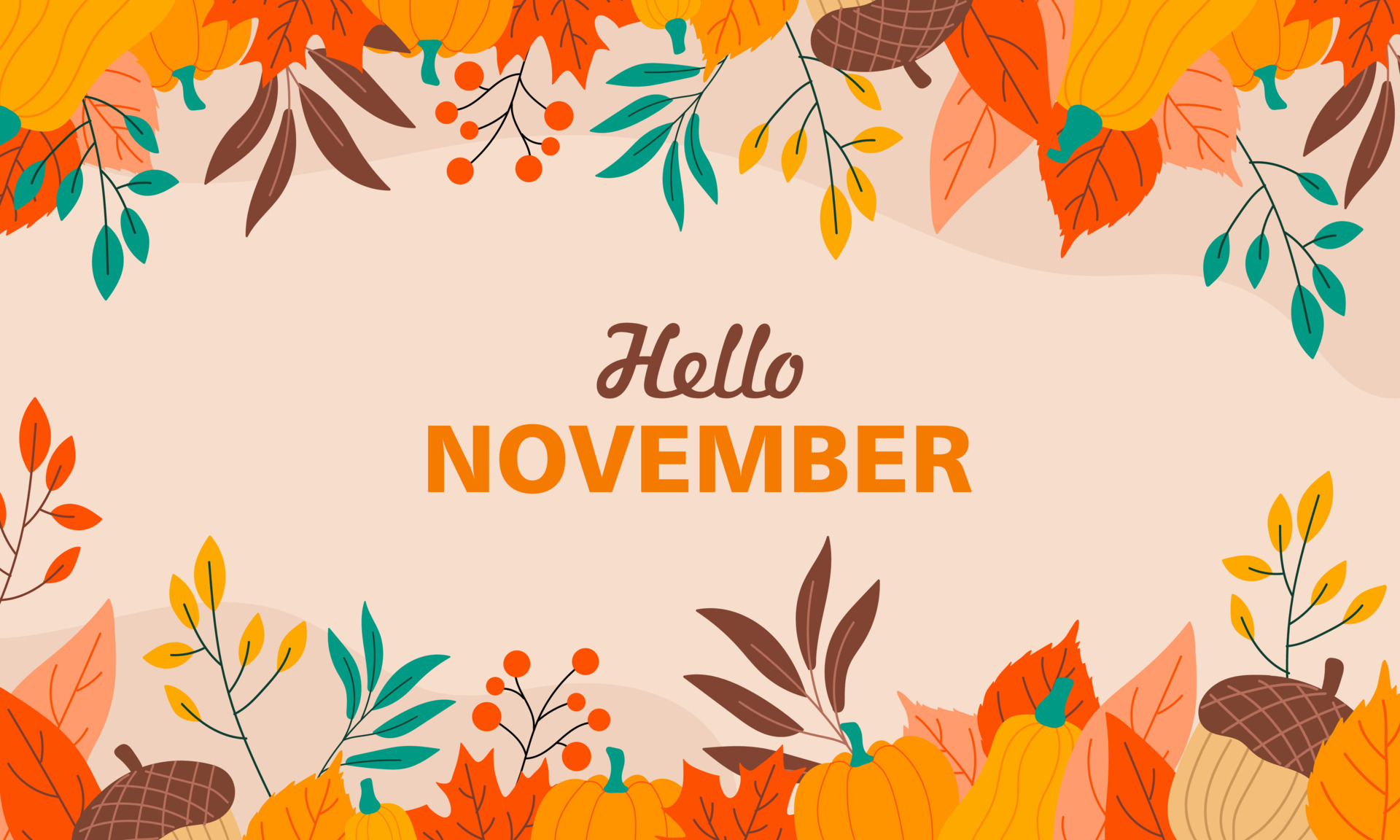 Hello November, Autumn Background, Autumn greetings Banner with