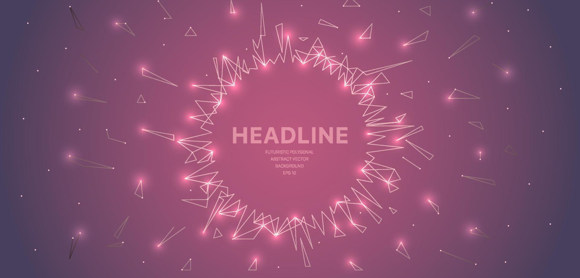 Polygonal wireframe mesh futuristic with circle frame, concept sign on pink background. Vector lines, dots and triangle shapes, connecting network, digital molecules technology, connection structure.