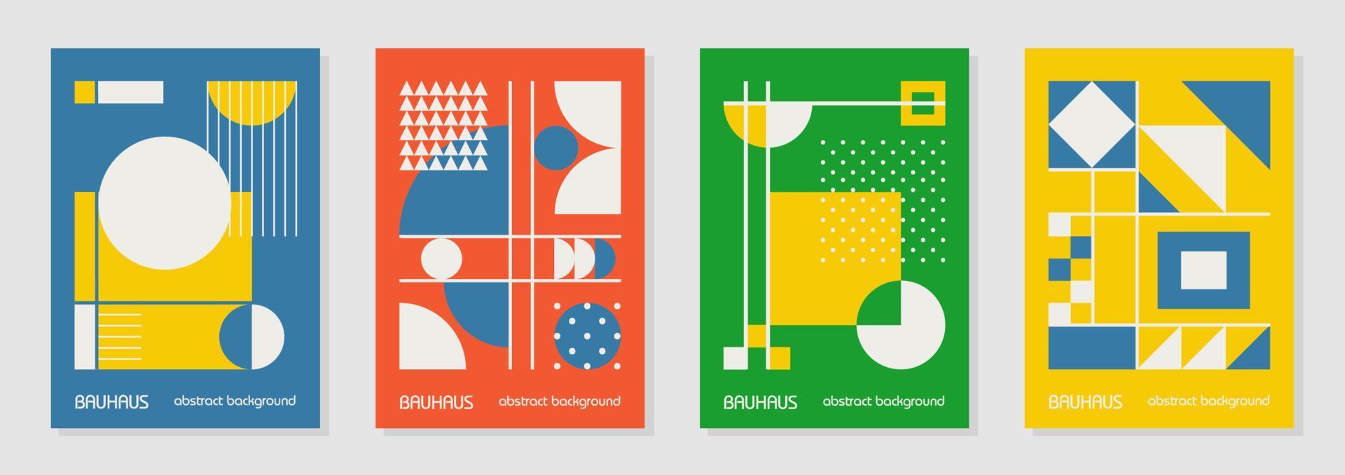 conjunto de 4 afiches de diseño geométrico mínimo de los años 20, arte mural, plantilla, diseño con elementos de formas primitivas. fondo de patrón retro bauhaus, círculo abstracto vectorial, triángulo y arte de línea cuadrada vector