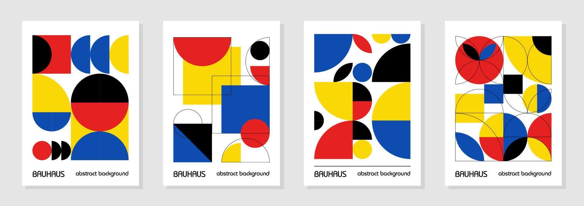 conjunto de 4 afiches de diseño geométrico mínimo de los años 20, arte mural, plantilla, diseño con elementos de formas primitivas. fondo de patrón retro bauhaus, círculo abstracto vectorial, triángulo y arte de línea cuadrada vector