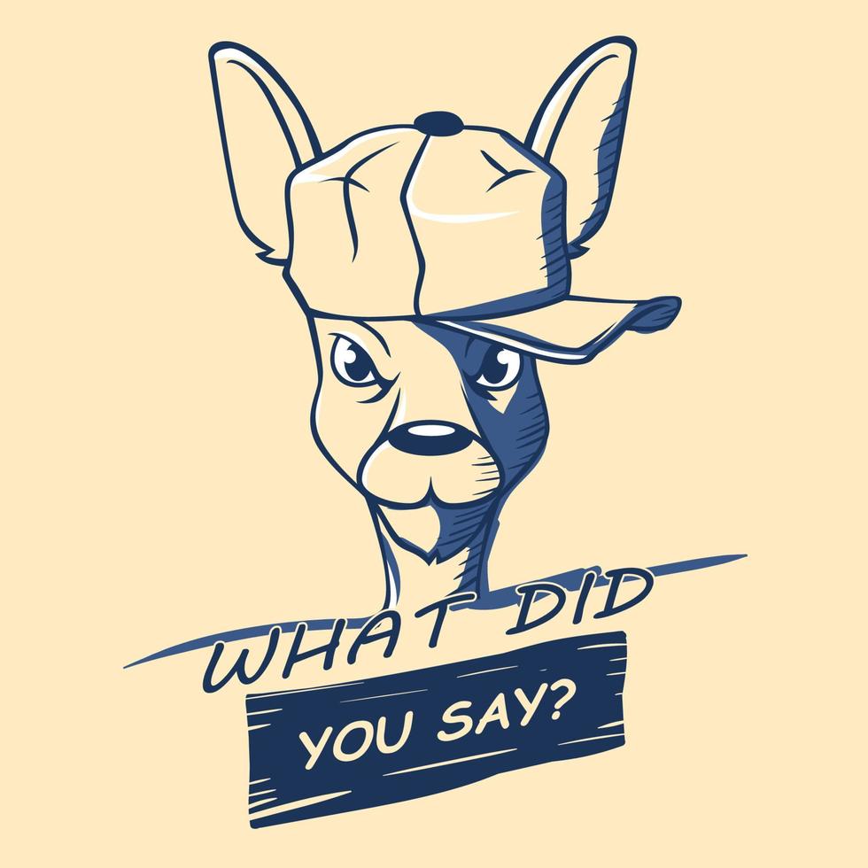 Snooty kangaroo in baseball cap clipart. Angry animal face in cap asks what did you said. vector