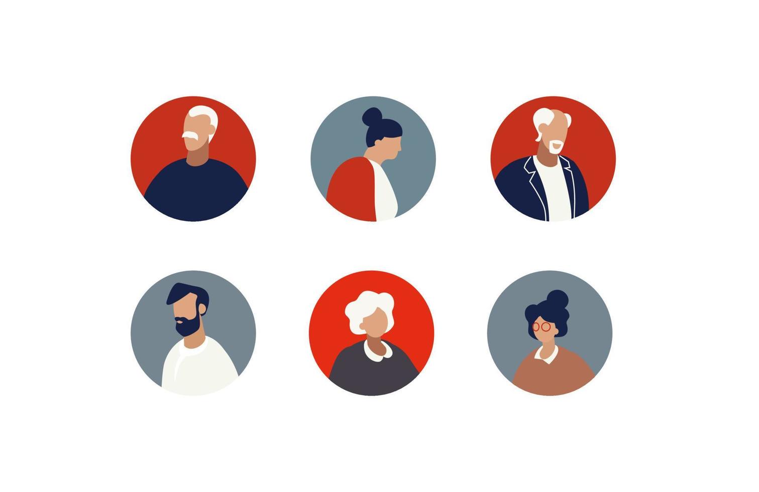 avatares de personas mayores. viejos personajes de retratos masculinos y femeninos listos para las redes sociales. vector