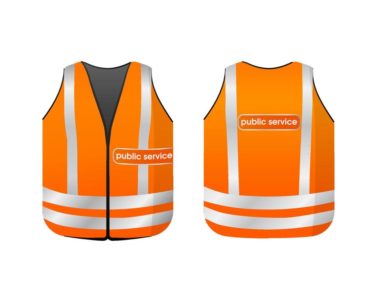 Public service reflective vest. Orange uniform with white stripes vector