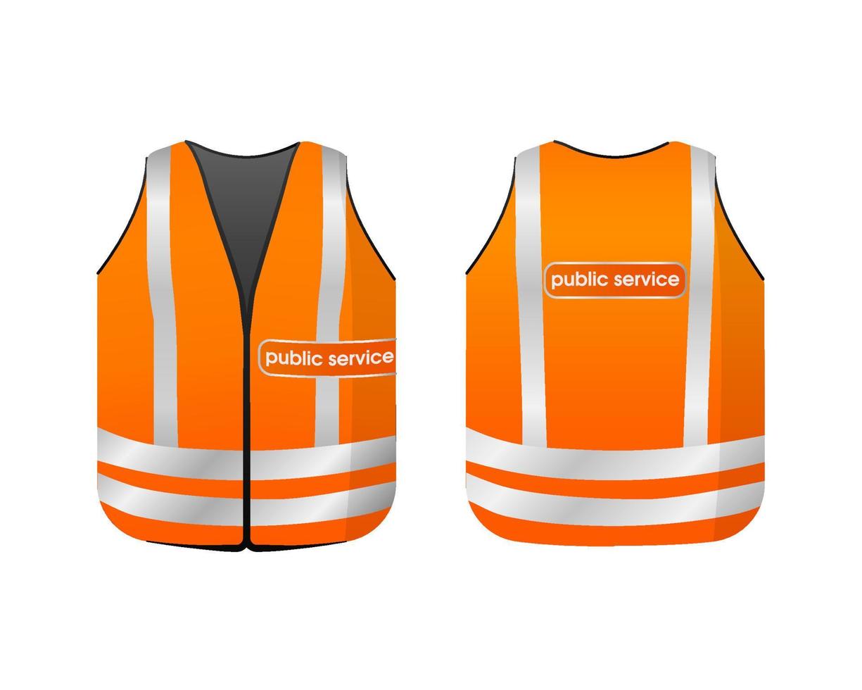 chaleco reflectante de servicio público. uniforme naranja con rayas blancas vector