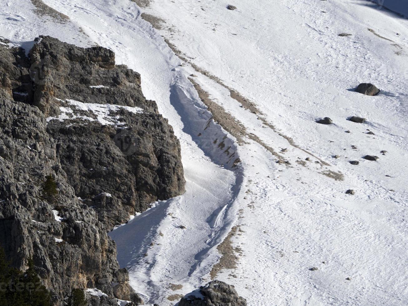 avalanche snowslide in dolomites snow panorama val badia armentara photo