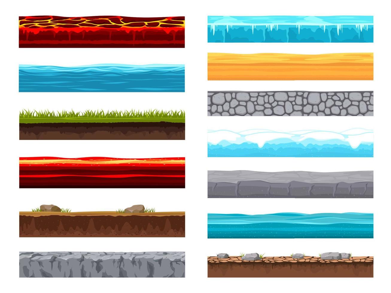 Soil ground layer, cartoon game level landscape vector