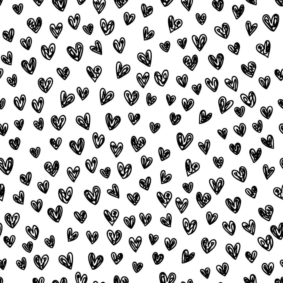 Romantic seamless pattern with doodle freehand hearts. vector