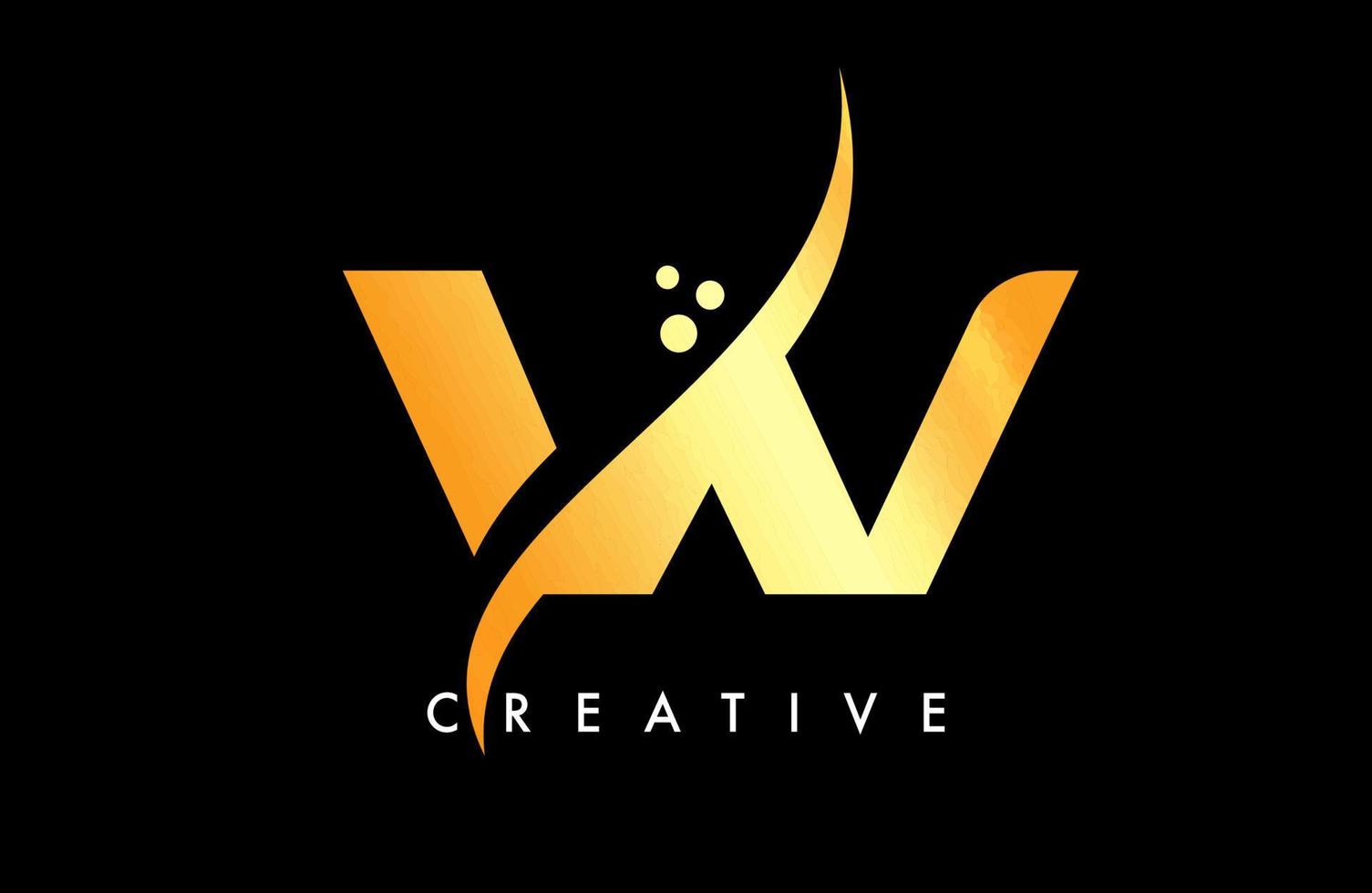 Golden W Letter Logo Design with Elegant Creative Swoosh and Dots Vector