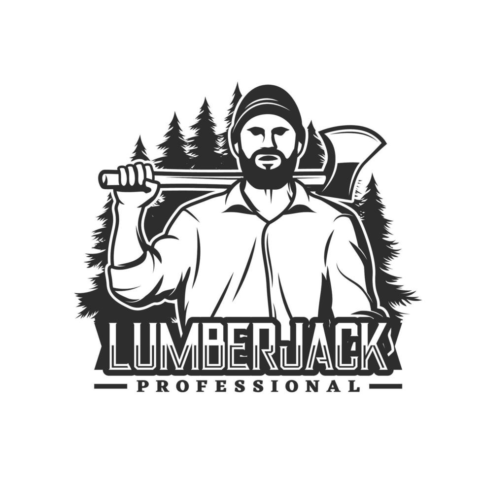 Lumberjack, lumberman worker monochrome icon vector