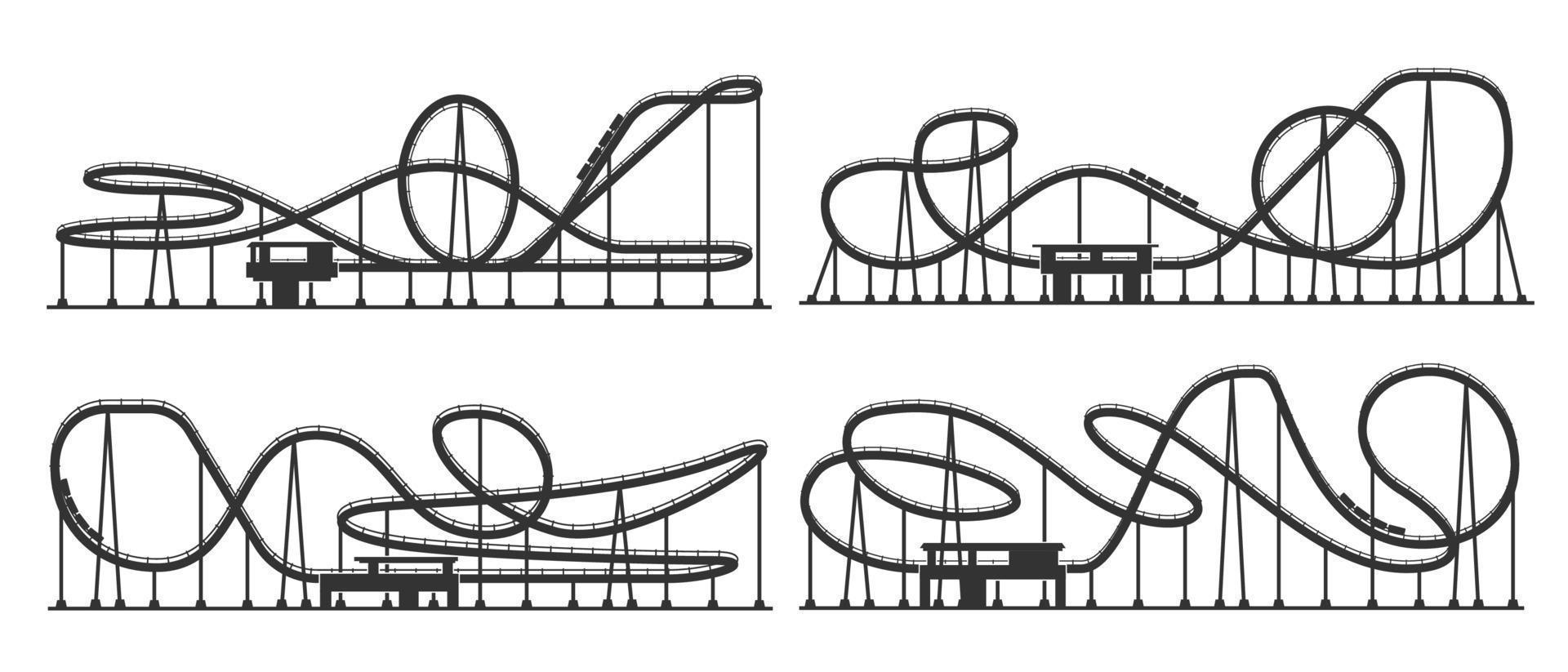 Roller coaster loop, rollercoaster silhouette vector