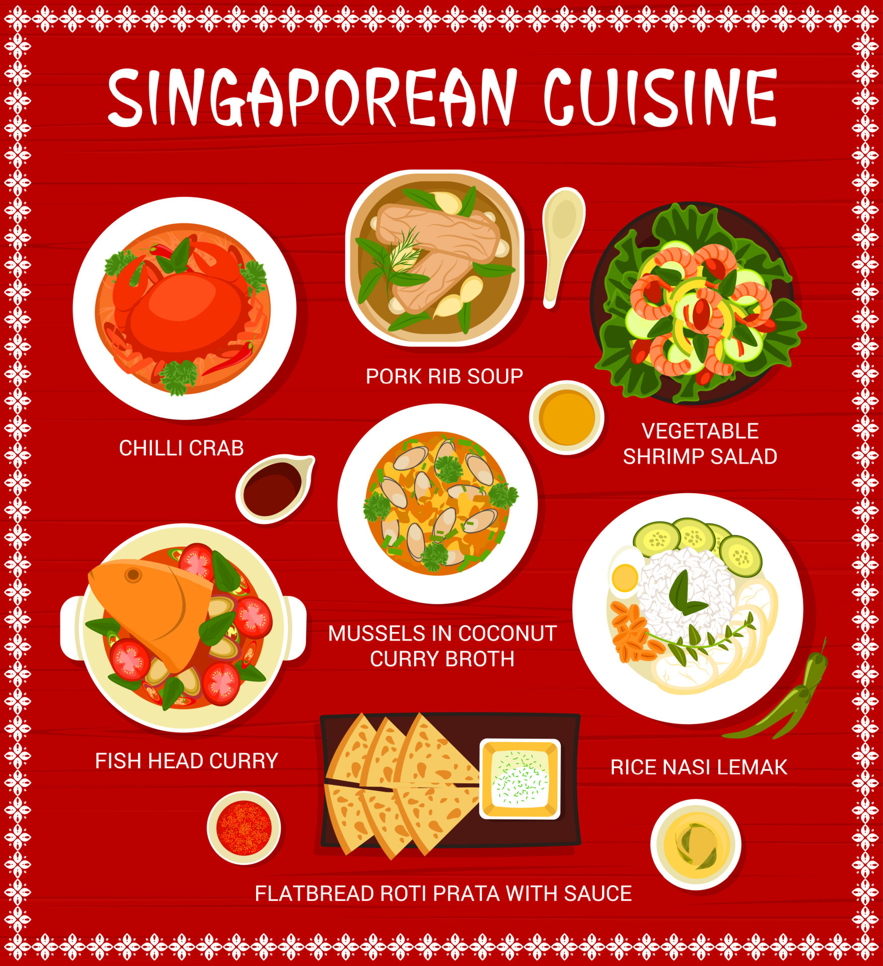 Singaporean cuisine food menu design template 11948773 Vector Art at ...