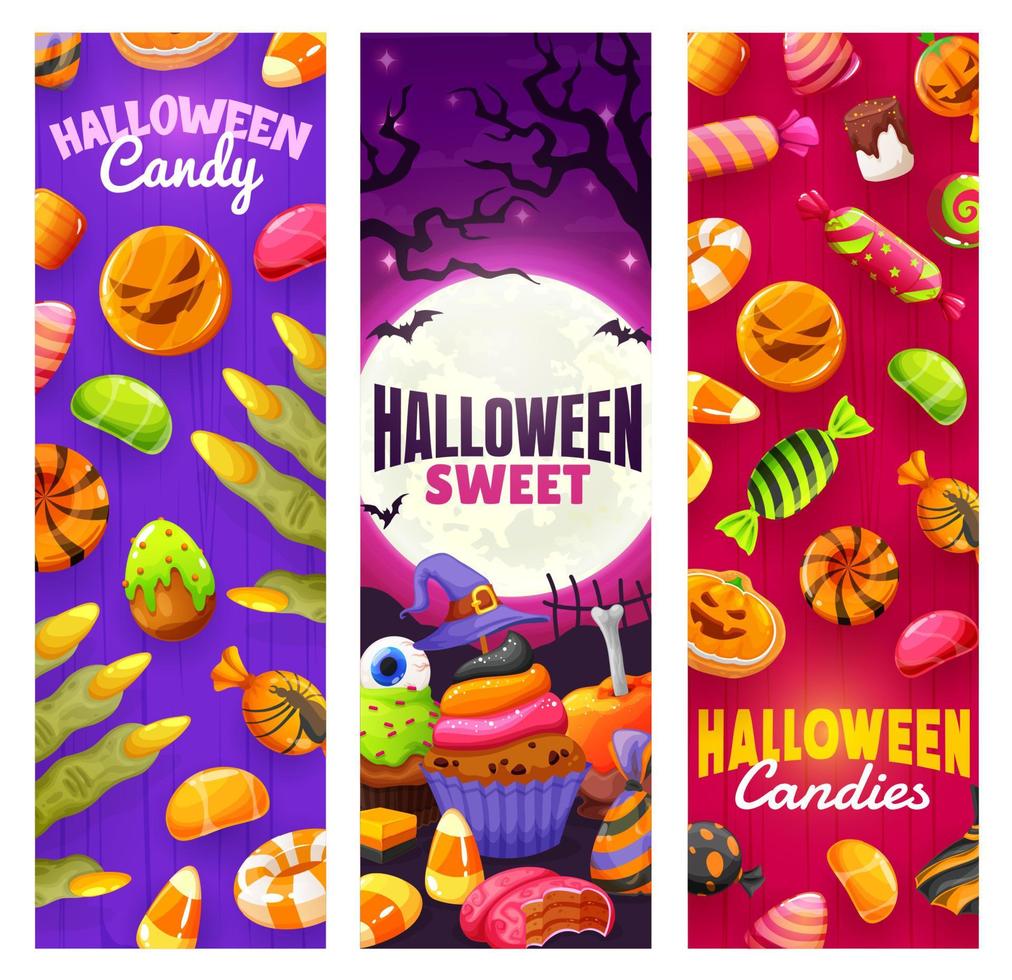 Cartoon Halloween candies, sweets and desserts vector