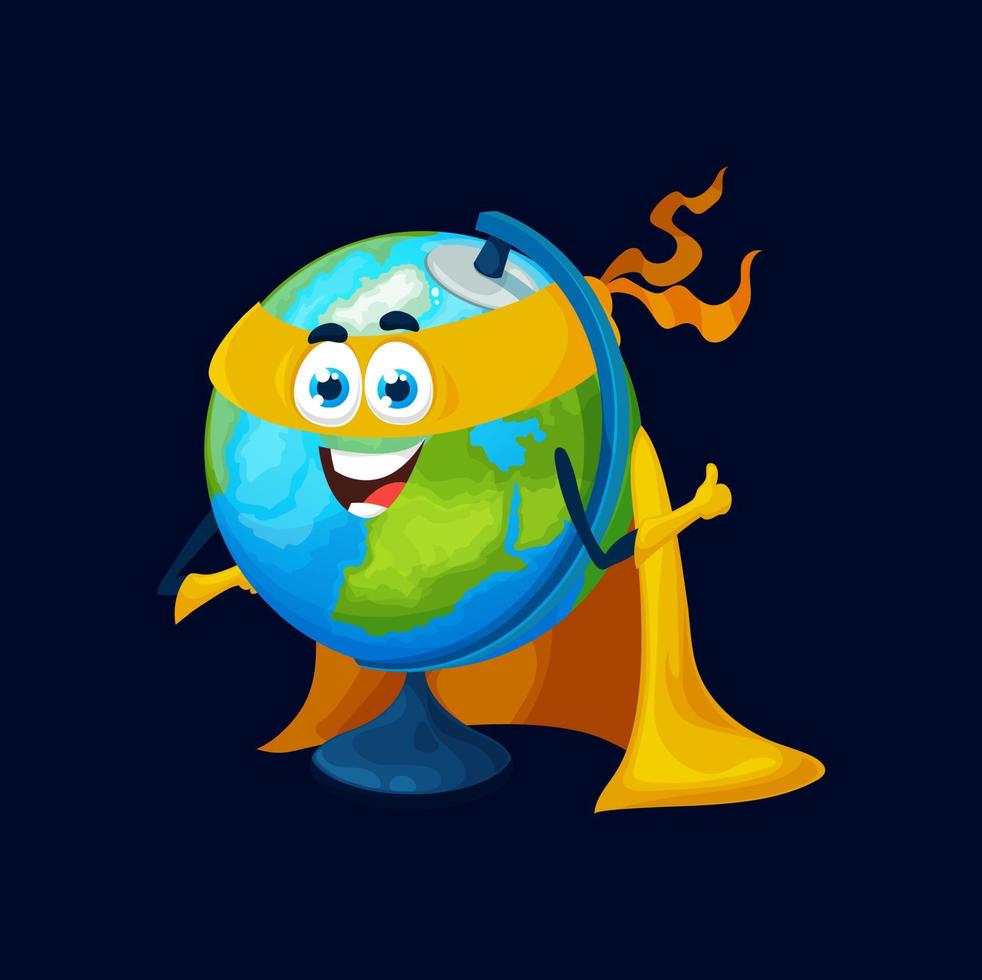 Cartoon school globe superhero funny character vector