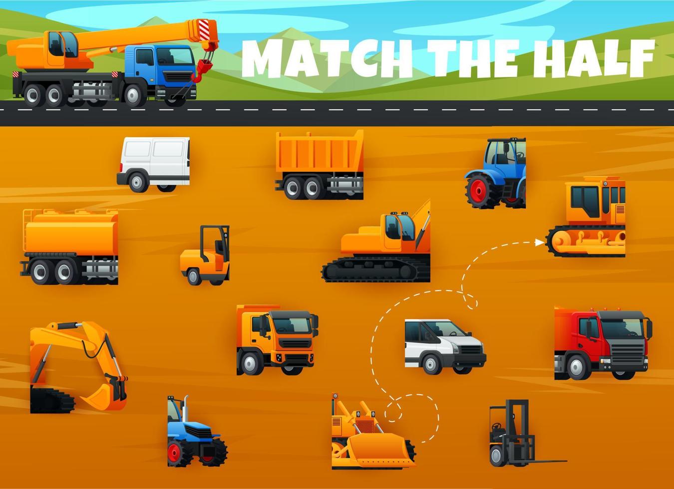 Match half of construction machines and transport vector