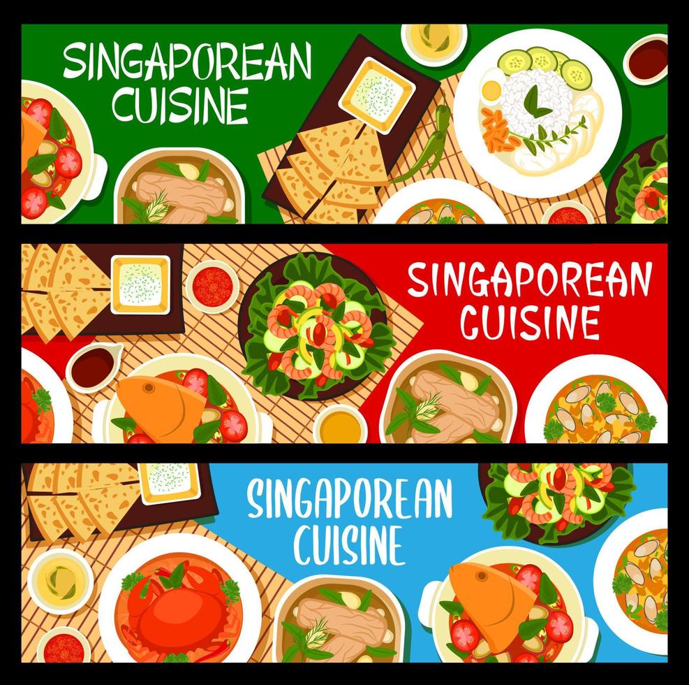 banners de platos de restaurante de cocina singapurense vector