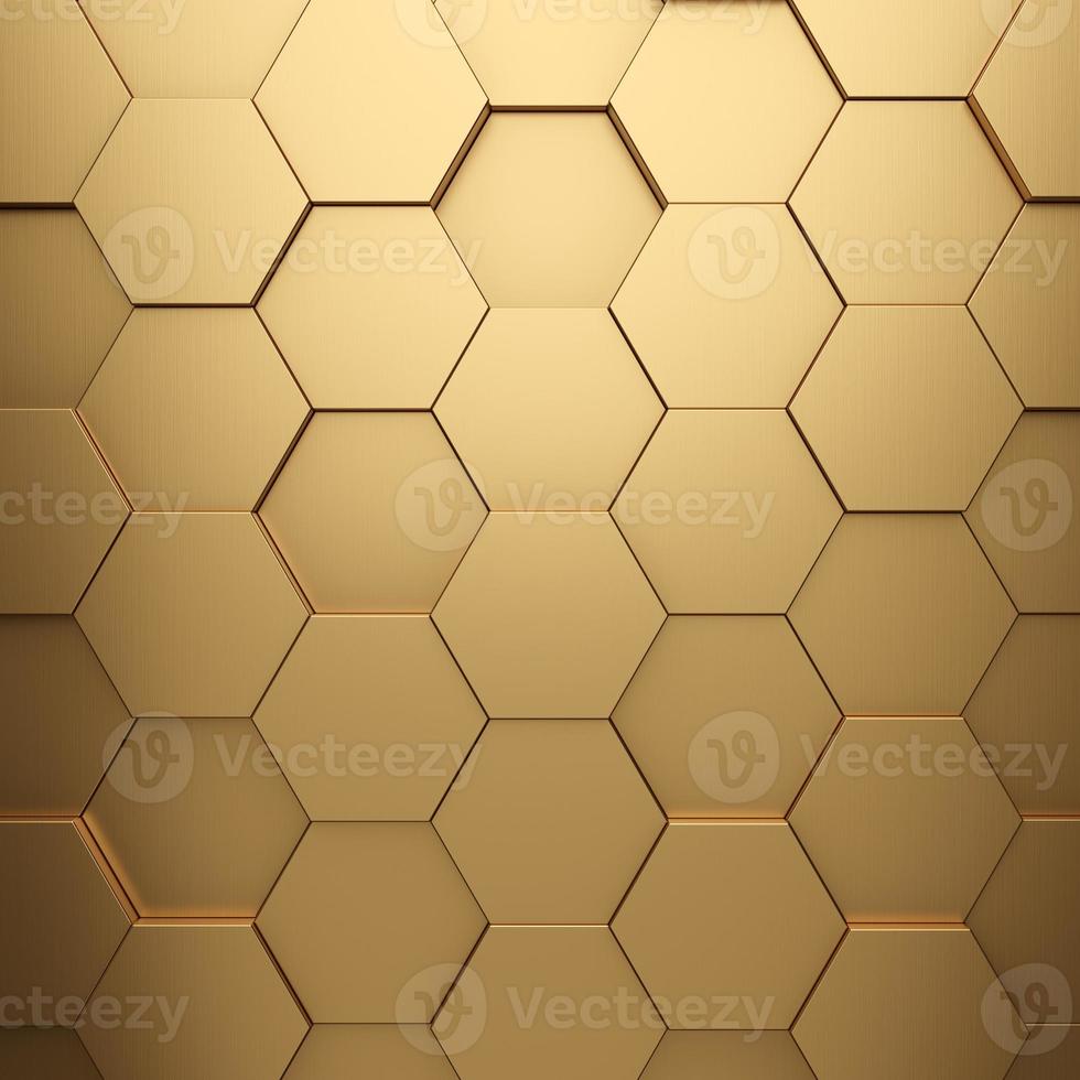 Futuristic gold hexagonal texture background. 3d rendering photo