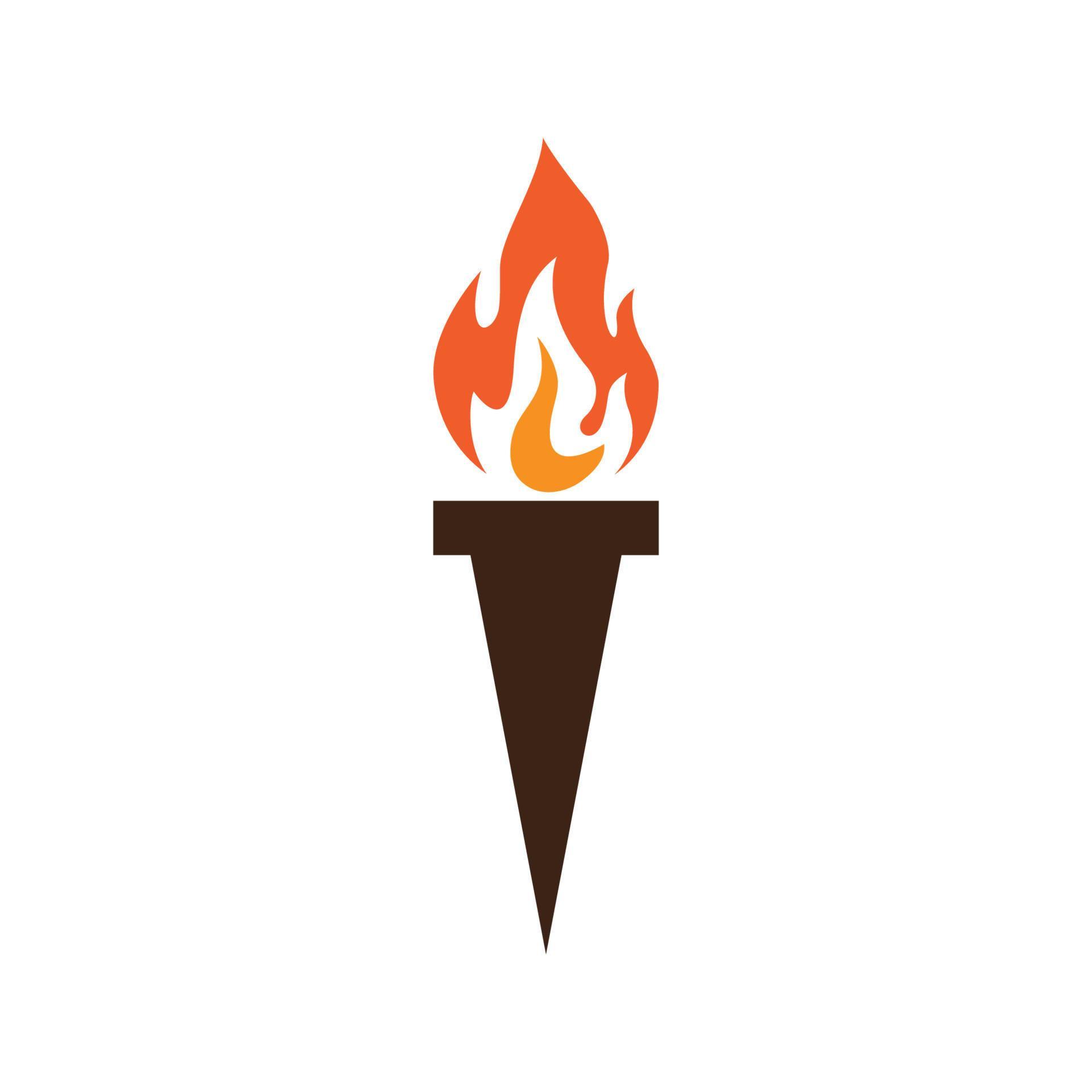 Fire torch with flame flat icons set. Collection of symbol flaming
