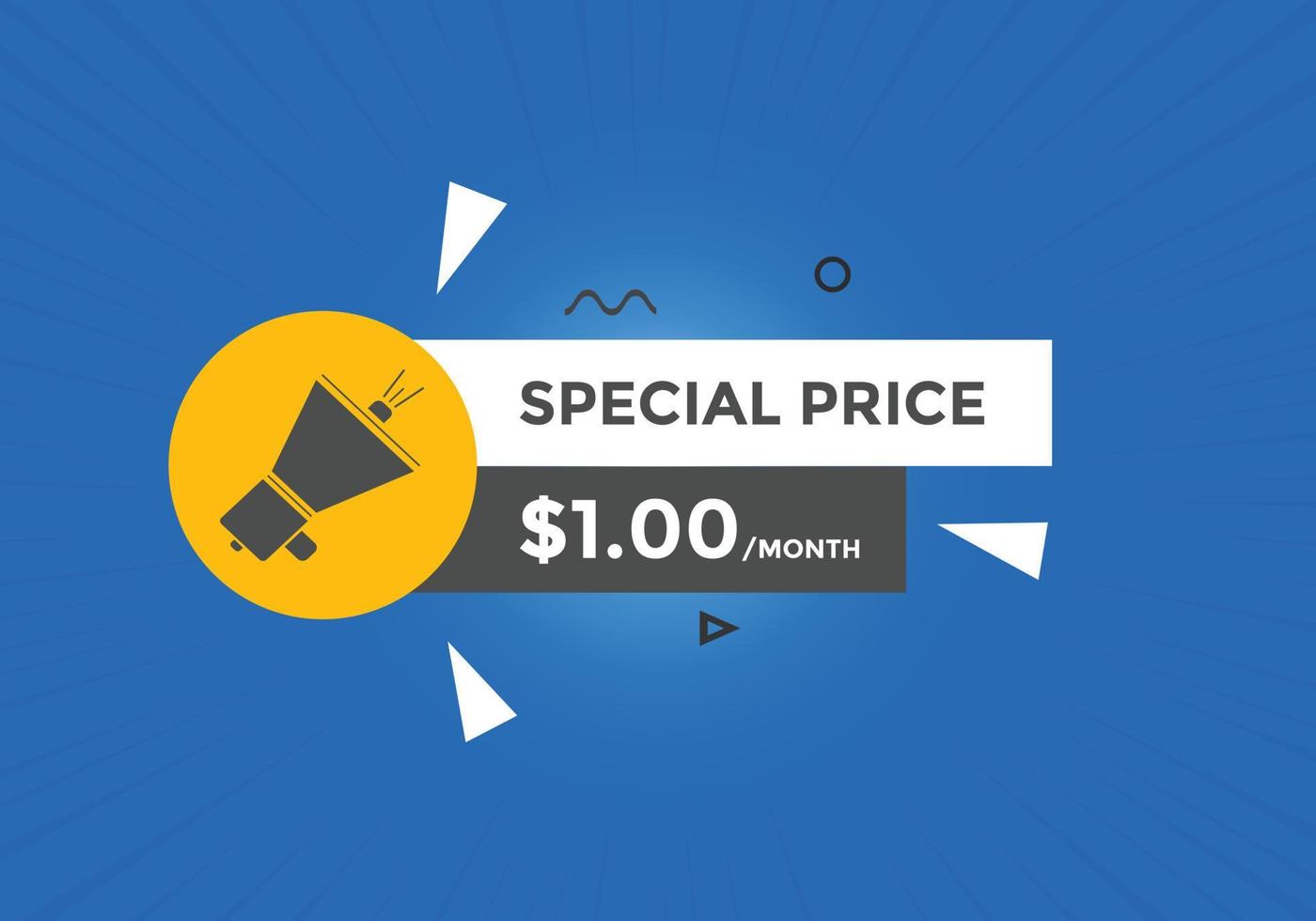 Special offer, 1 dollar month. 1 Dollar price sale banner in USD. sales and promotion price tag or template vector