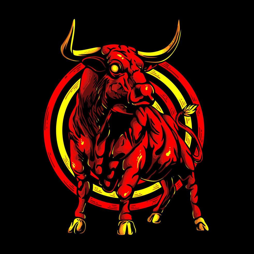 vector illustration cool bull with red and gold color vintage illustration