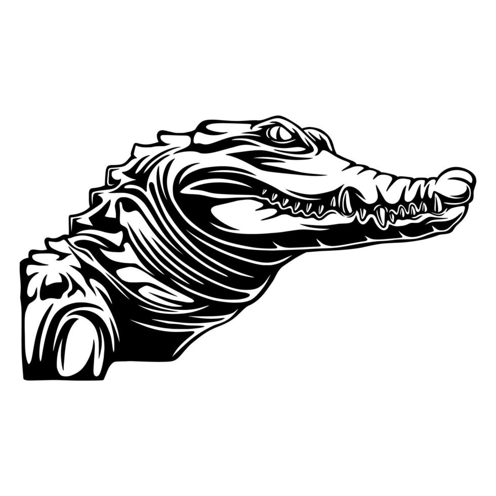 vector illustration Side view of crocodile with sharp teeth and eyes stalking its prey black and white design