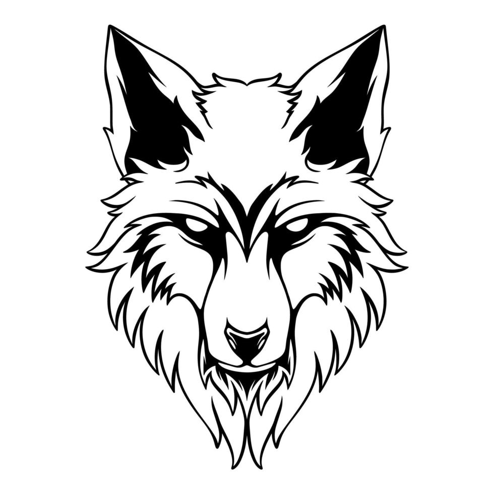 ilustración vectorial la cabeza de un lobo con una posición para acechar a  su presa diseño en blanco y negro 11948973 Vector en Vecteezy