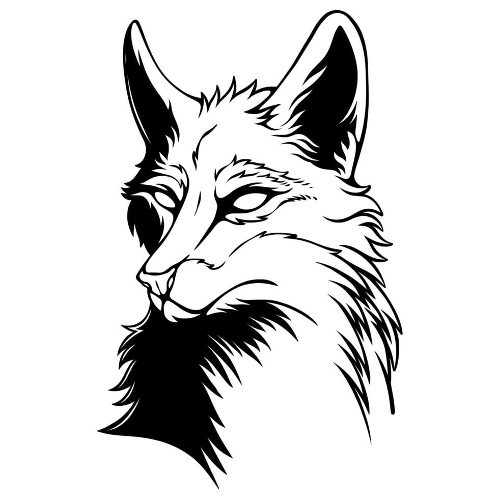 ilustración vectorial el zorro en una posición fría gira la cabeza hacia atrás diseño en blanco y negro vector