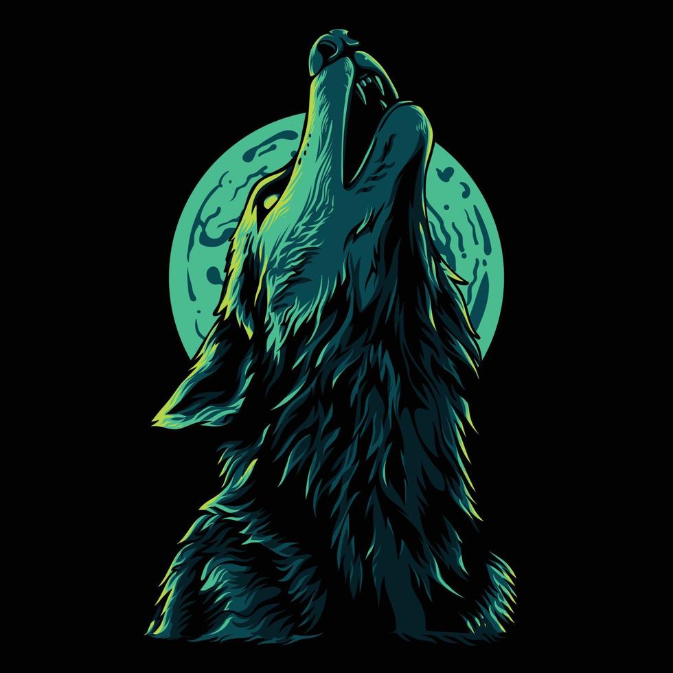 Colorful Head of The Wolf With Howling Position Facing The to The Sky vintage illustration vector