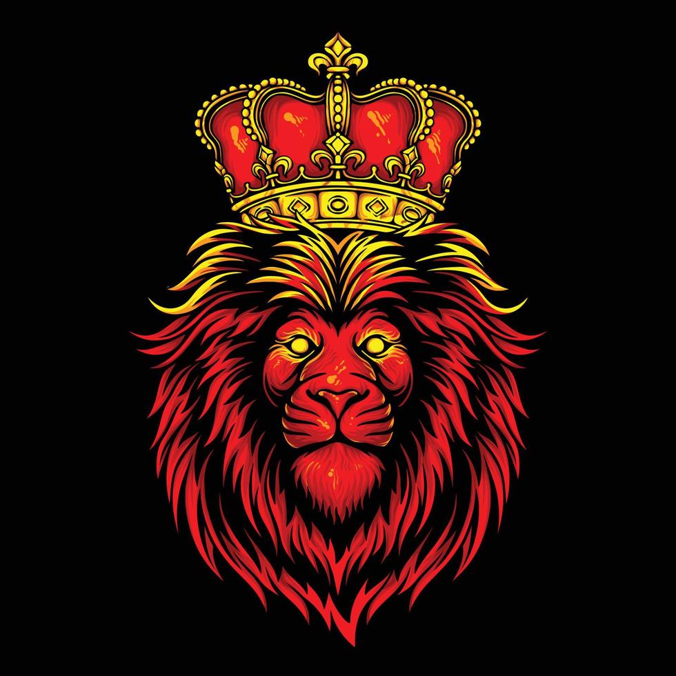 Vector Illustration Colorful Lion's Head Wearing King's Crown Vintage Illustration