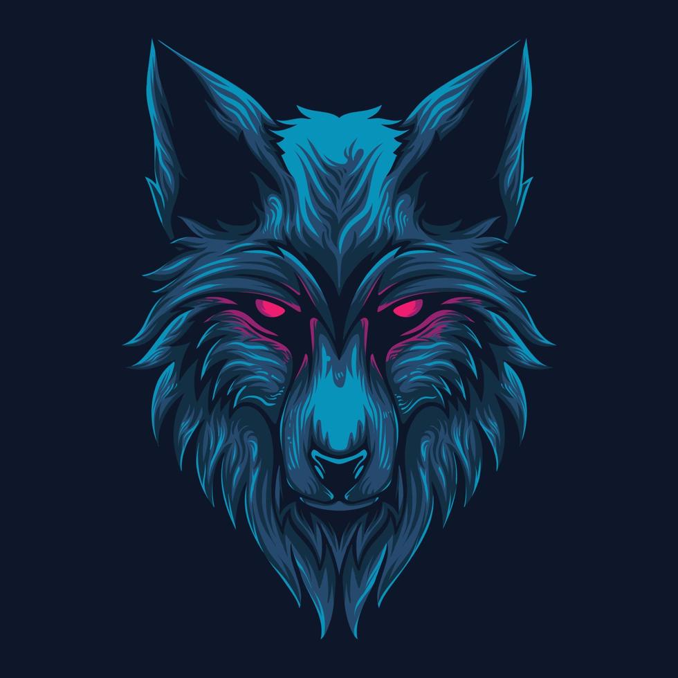 ilustración vectorial la cabeza de un lobo con una posición para acechar a su presa ilustración vintage vector