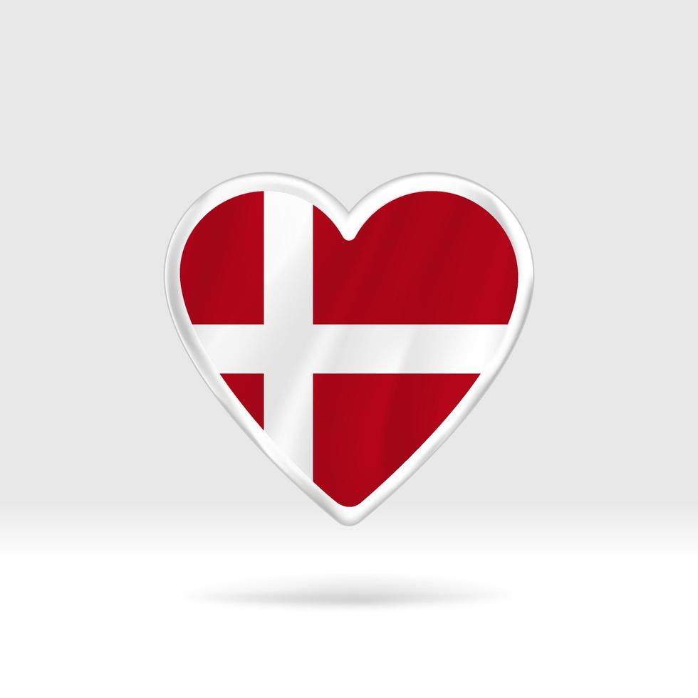 corazón de la bandera de Dinamarca. estrella de botón plateado y plantilla de bandera. fácil edición y vector en grupos. Ilustración de vector de bandera nacional sobre fondo blanco.
