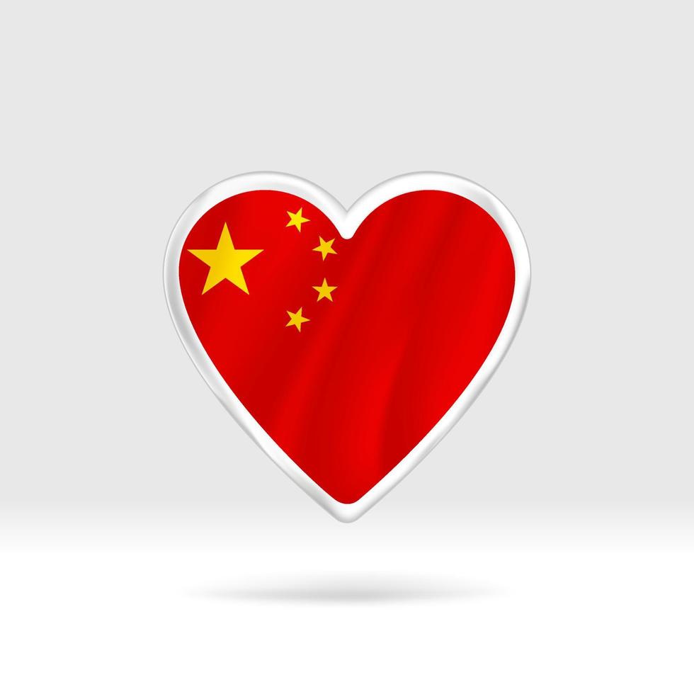 Heart from China flag. Silver button star and flag template. Easy editing and vector in groups. National flag vector illustration on white background.