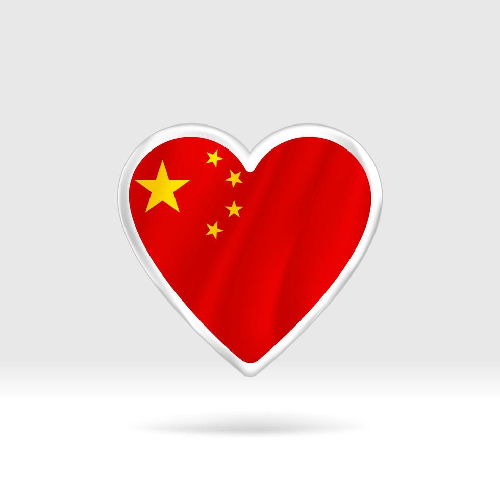 corazón de la bandera china. estrella de botón plateado y plantilla de bandera. fácil edición y vector en grupos. Ilustración de vector de bandera nacional sobre fondo blanco.