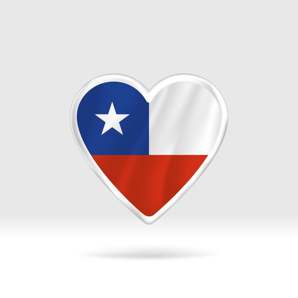 corazón de la bandera de chile. estrella de botón plateado y plantilla de bandera. fácil edición y vector en grupos. Ilustración de vector de bandera nacional sobre fondo blanco.