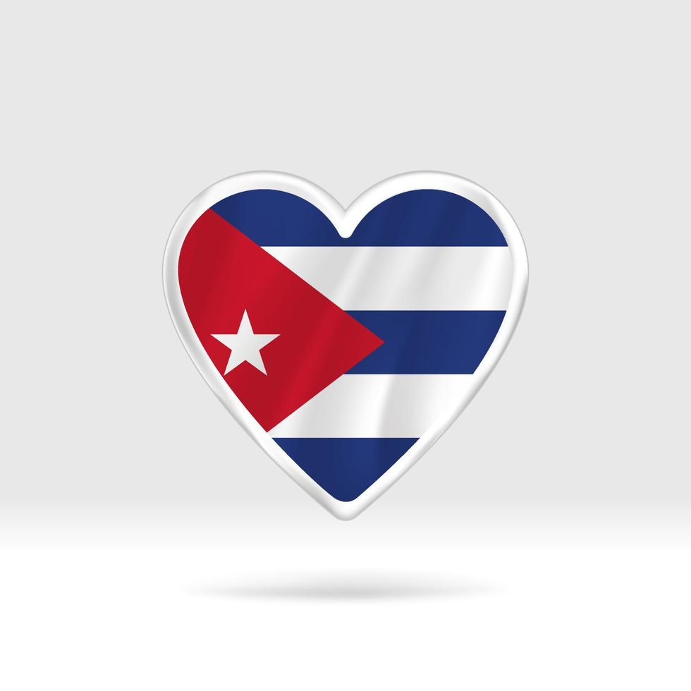 corazón de la bandera de cuba. estrella de botón plateado y plantilla de bandera. fácil edición y vector en grupos. Ilustración de vector de bandera nacional sobre fondo blanco.