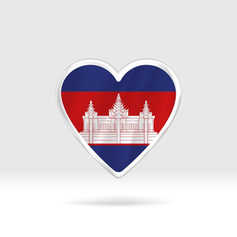 Heart from Cambodia flag. Silver button star and flag template. Easy editing and vector in groups. National flag vector illustration on white background.