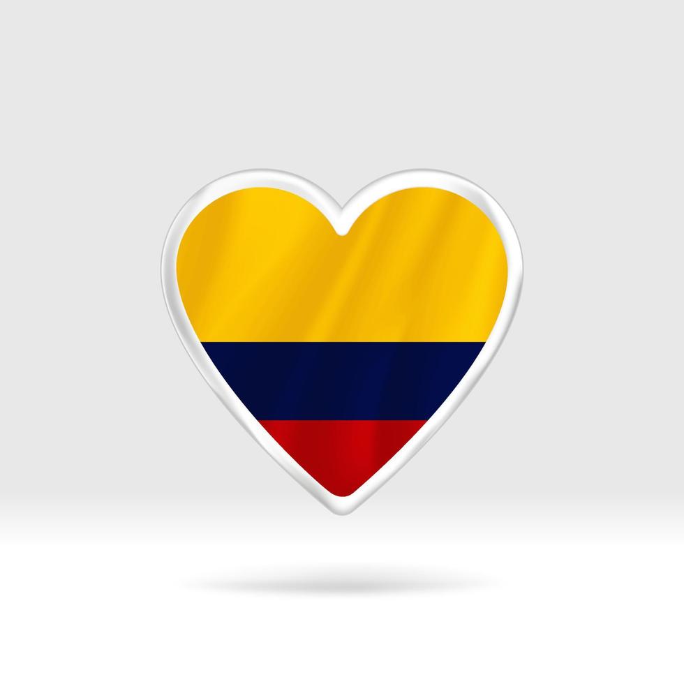 Heart from Colombia flag. Silver button star and flag template. Easy editing and vector in groups. National flag vector illustration on white background.