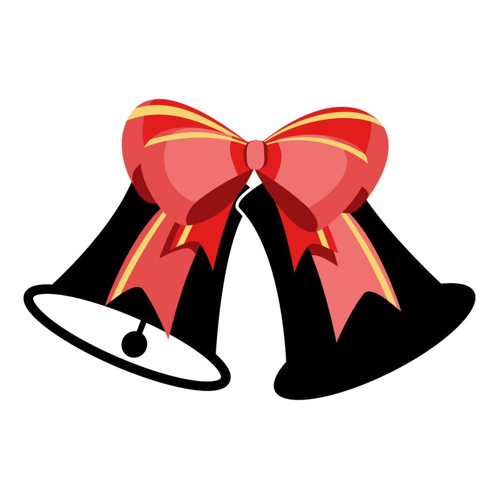 Christmas bells with red ribbon bow in flat technique vector