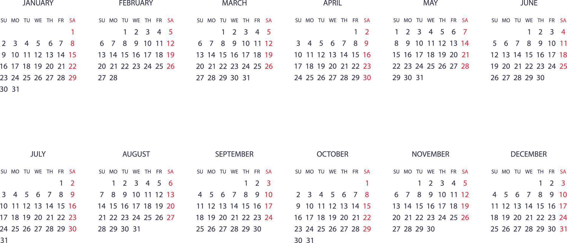 calendar grid 2023 vector