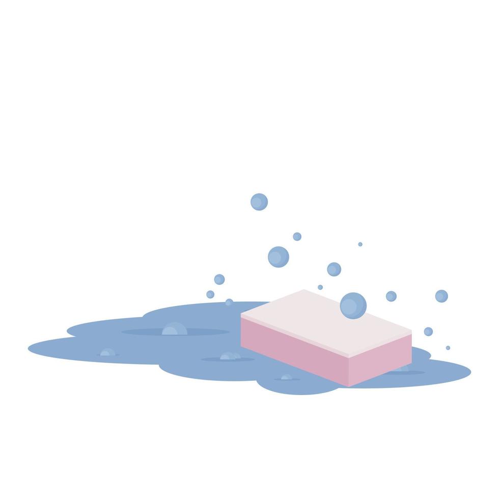 puddle with soap bubbles and sponge vector