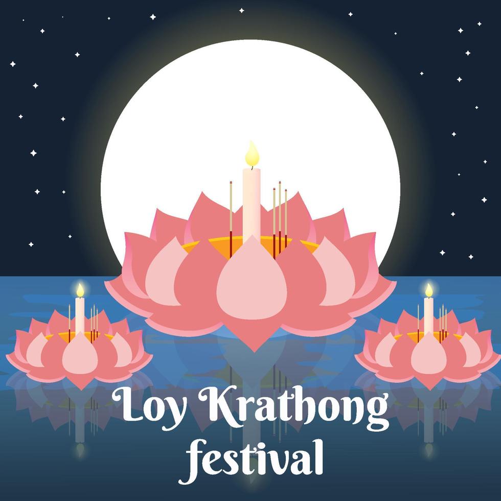 ilustración de festival de loy krathong de diseño plano vector